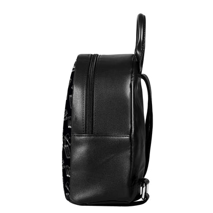 Black And White Books Pattern Print Leather Backpack