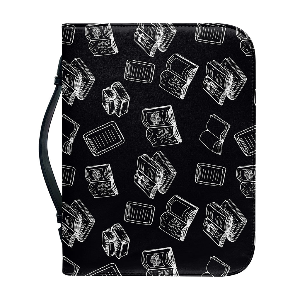 Black And White Books Pattern Print Leather Bible Cover
