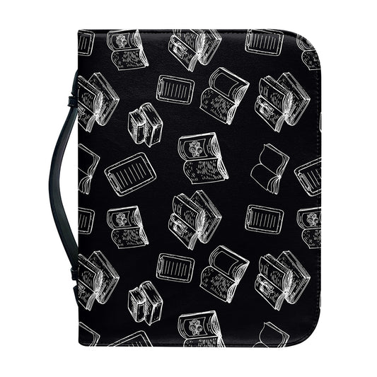 Black And White Books Pattern Print Leather Bible Cover