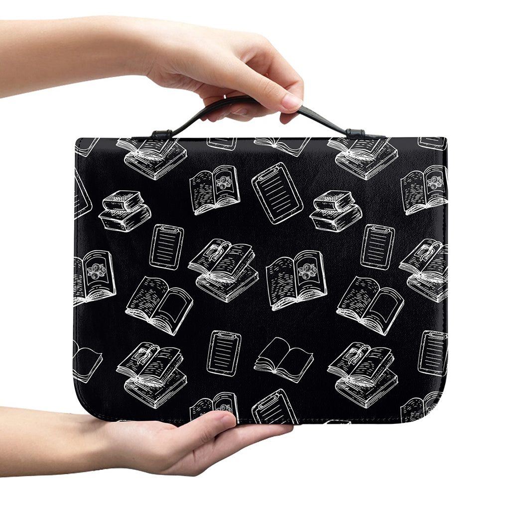 Black And White Books Pattern Print Leather Bible Cover