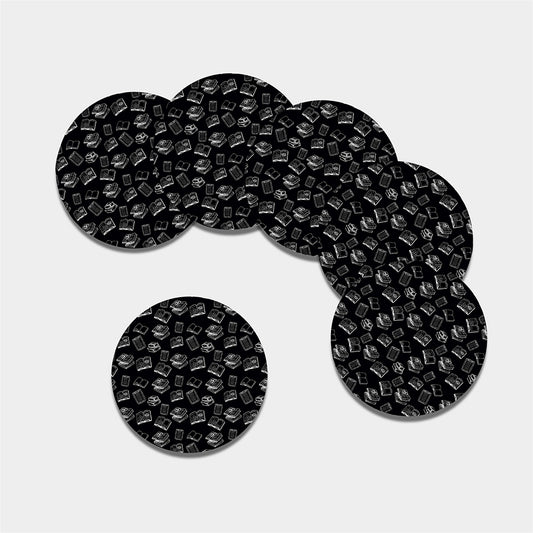 Black And White Books Pattern Print Leather Coaster Set