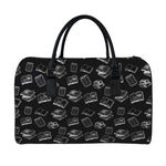Black And White Books Pattern Print Leather Duffle Bag