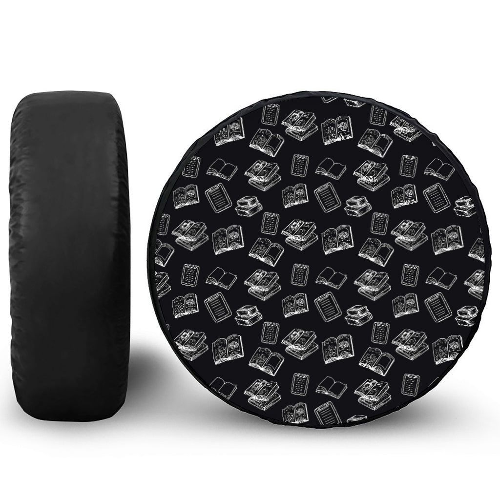Black And White Books Pattern Print Leather Spare Tire Cover