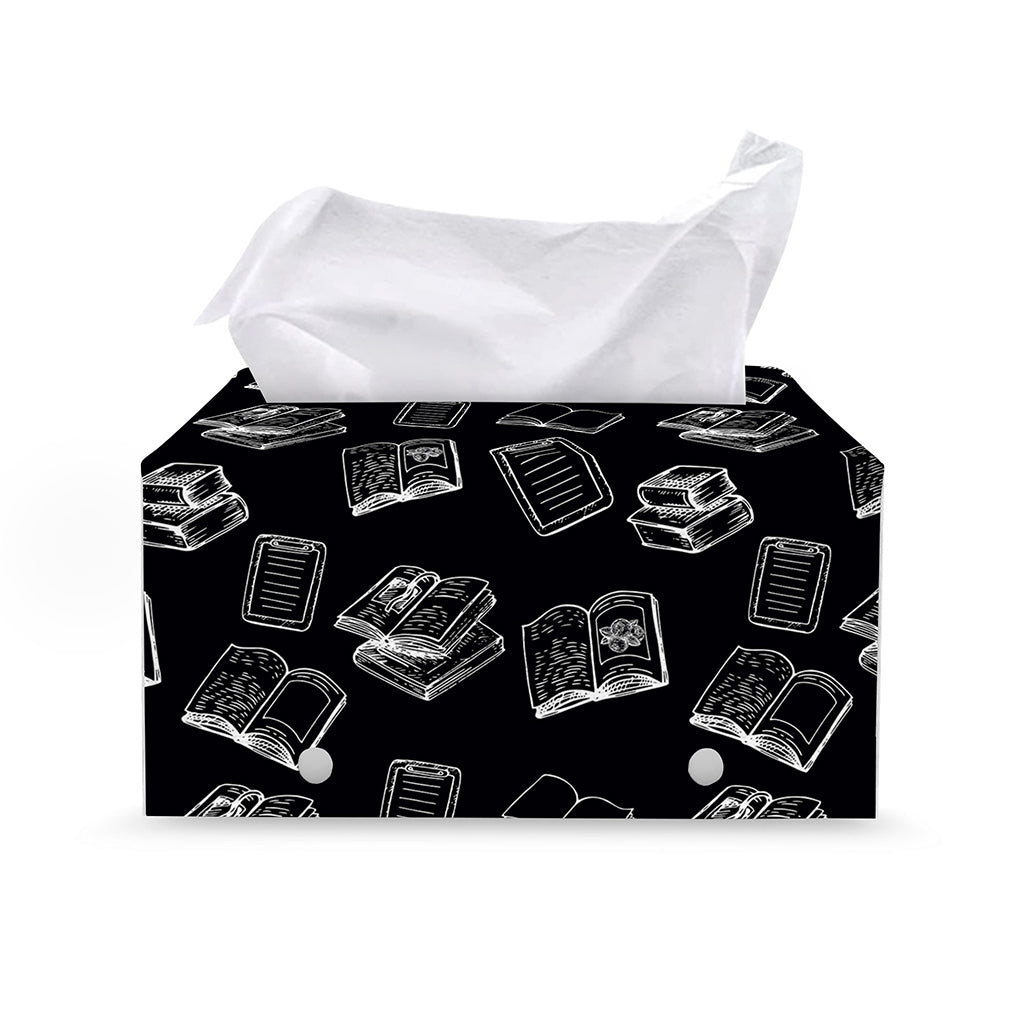 Black And White Books Pattern Print Leather Tissue Box Cover
