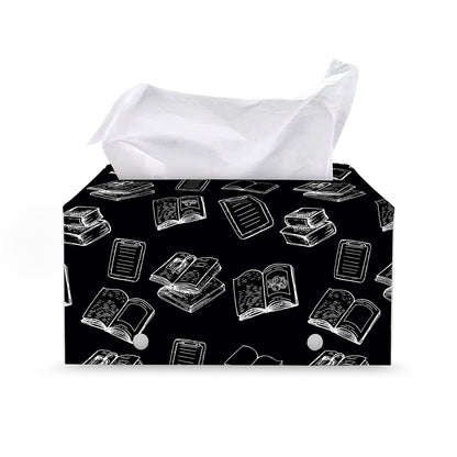 Black And White Books Pattern Print Leather Tissue Box Cover