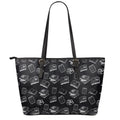 Black And White Books Pattern Print Leather Tote Bag With Zipper