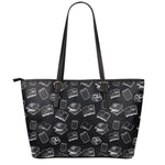 Black And White Books Pattern Print Leather Tote Bag