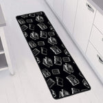Black And White Books Pattern Print Long Kitchen Mat