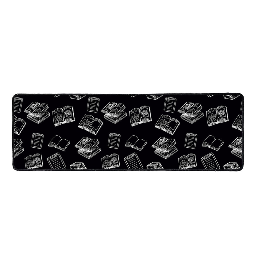 Black And White Books Pattern Print Long Kitchen Mat