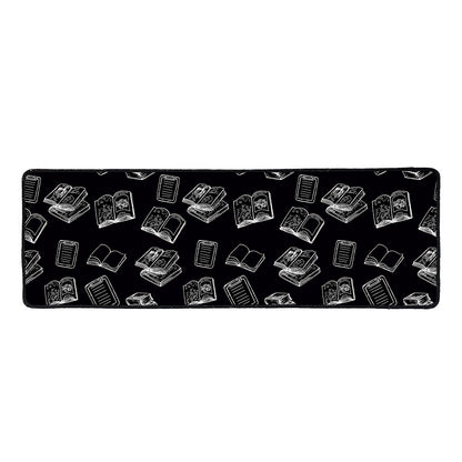 Black And White Books Pattern Print Long Kitchen Mat