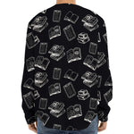 Black And White Books Pattern Print Long Sleeve Baseball Jersey