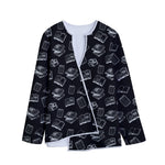 Black And White Books Pattern Print Long Sleeve Short Coat