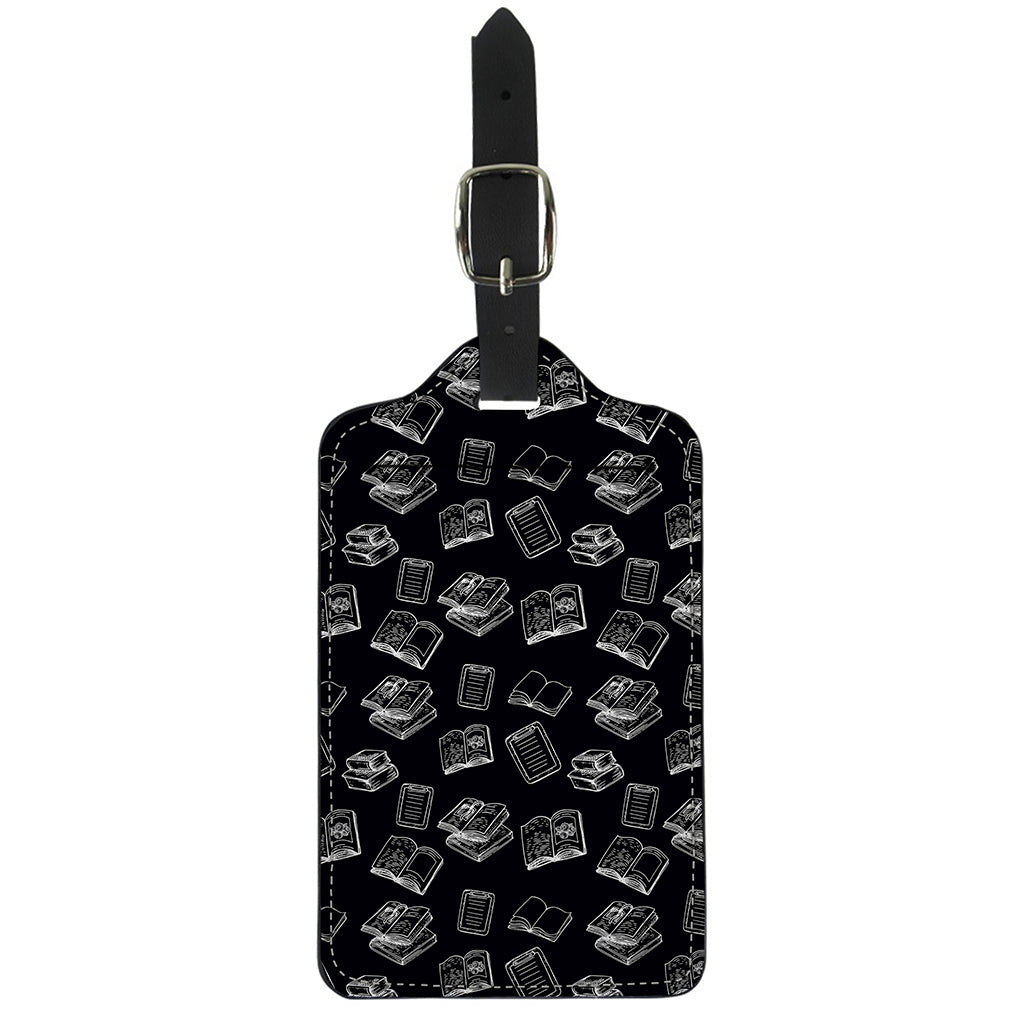Black And White Books Pattern Print Luggage Tag