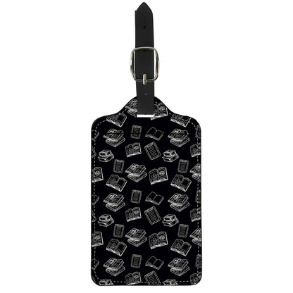 Black And White Books Pattern Print Luggage Tag