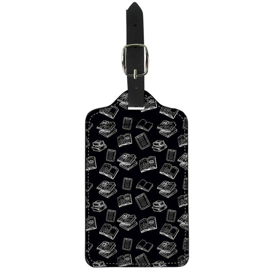 Black And White Books Pattern Print Luggage Tag
