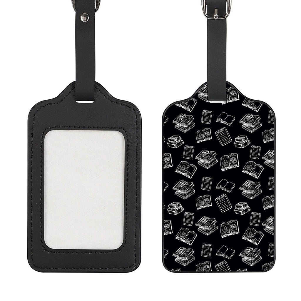 Black And White Books Pattern Print Luggage Tag