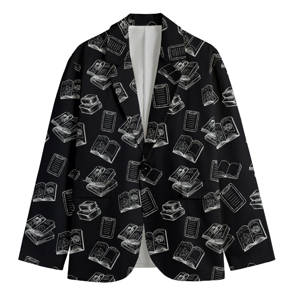 Black And White Books Pattern Print Men's Blazer