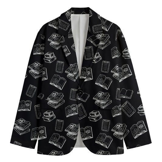 Black And White Books Pattern Print Men's Blazer