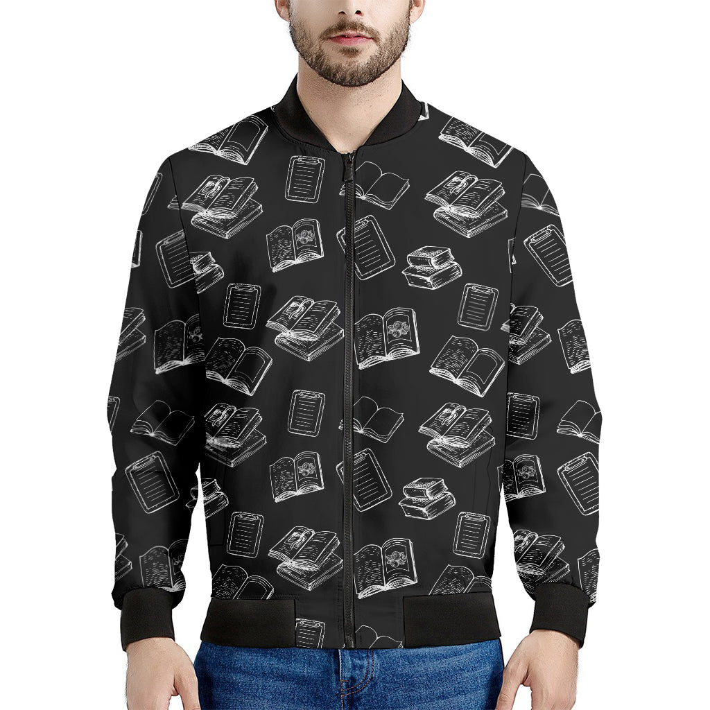 Black And White Books Pattern Print Men's Bomber Jacket