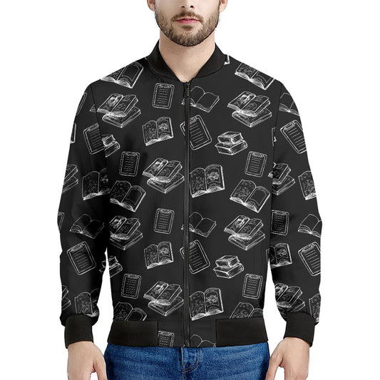 Black And White Books Pattern Print Men's Bomber Jacket