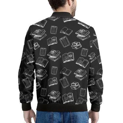 Black And White Books Pattern Print Men's Bomber Jacket