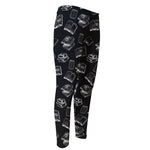 Black And White Books Pattern Print Men's Compression Pants