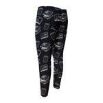Black And White Books Pattern Print Men's Compression Pants