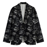 Black And White Books Pattern Print Men's Cotton Blazer