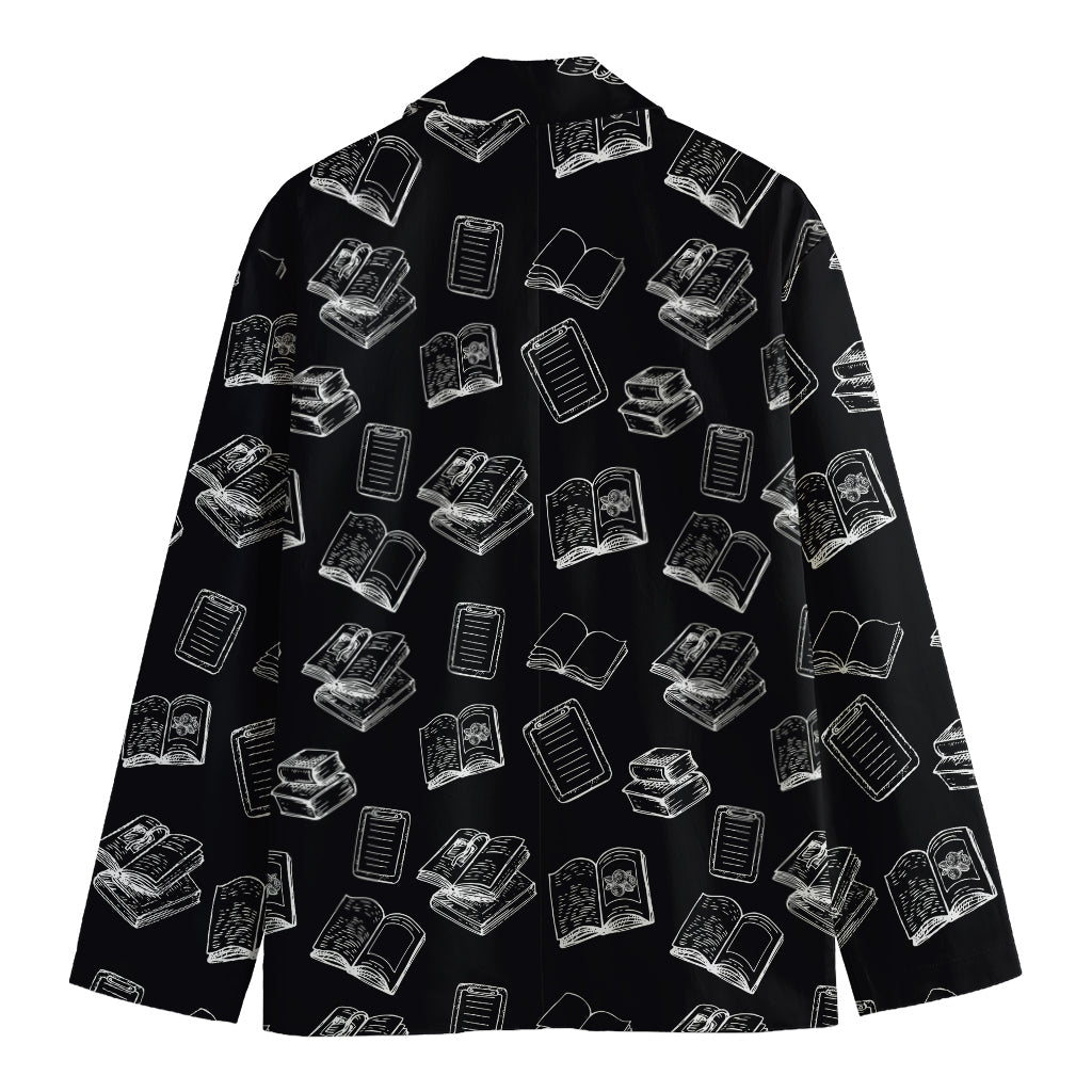 Black And White Books Pattern Print Men's Cotton Blazer