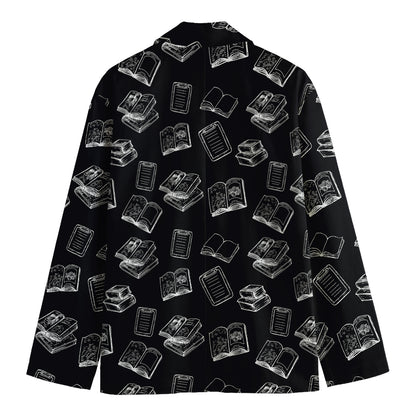 Black And White Books Pattern Print Men's Cotton Blazer