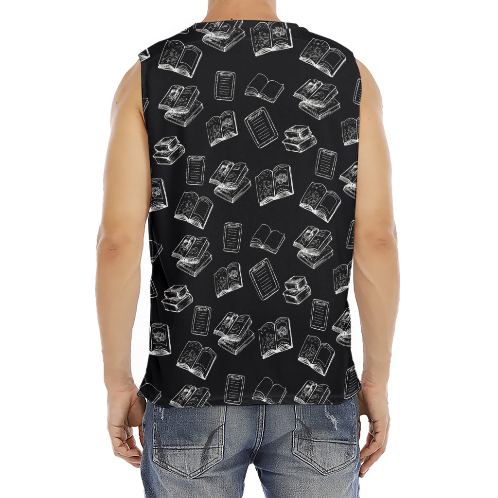 Black And White Books Pattern Print Men's Fitness Tank Top