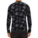 Black And White Books Pattern Print Men's Long Sleeve Rash Guard