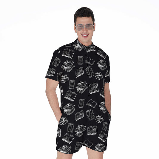 Black And White Books Pattern Print Men's Rompers