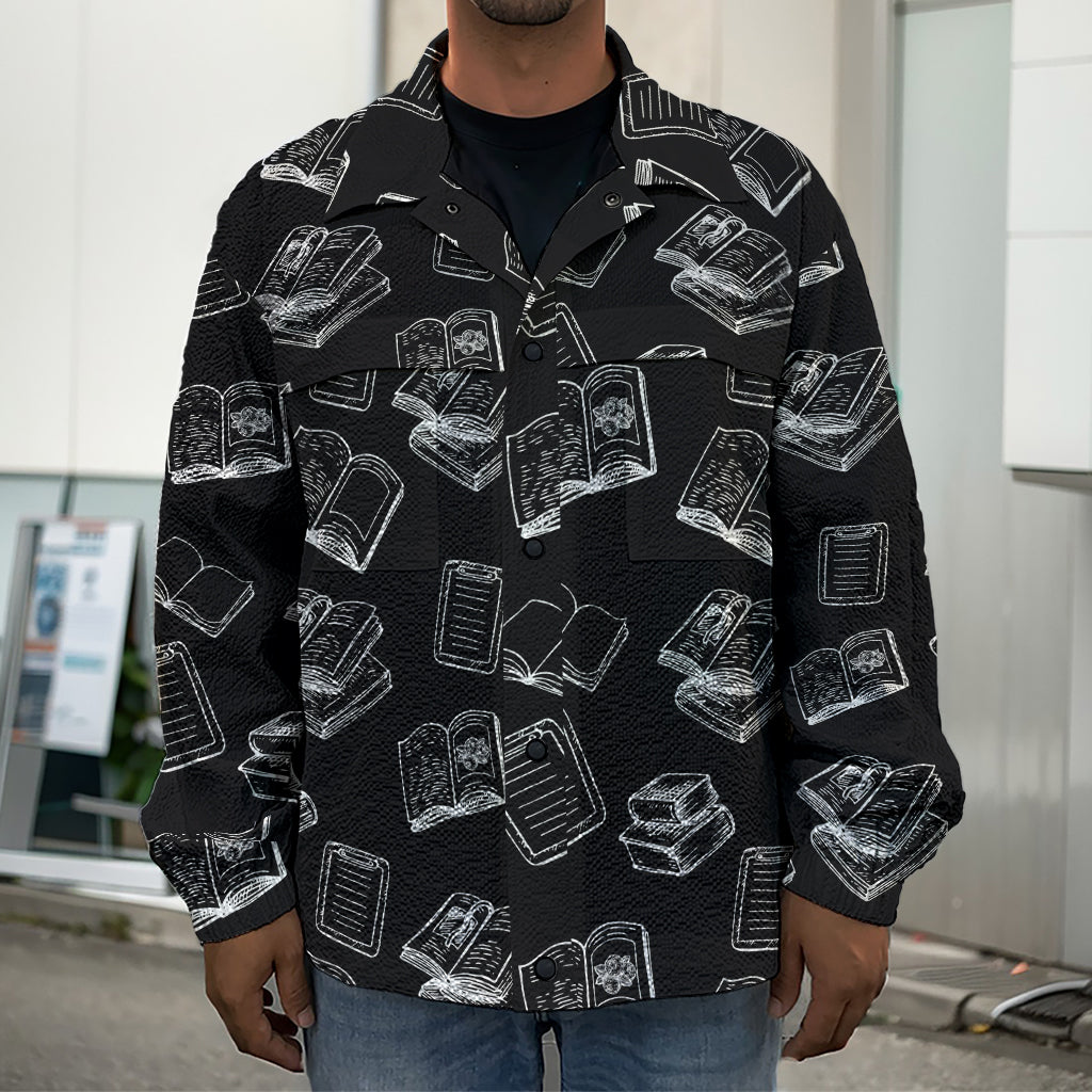 Black And White Books Pattern Print Men's Shirt Jacket