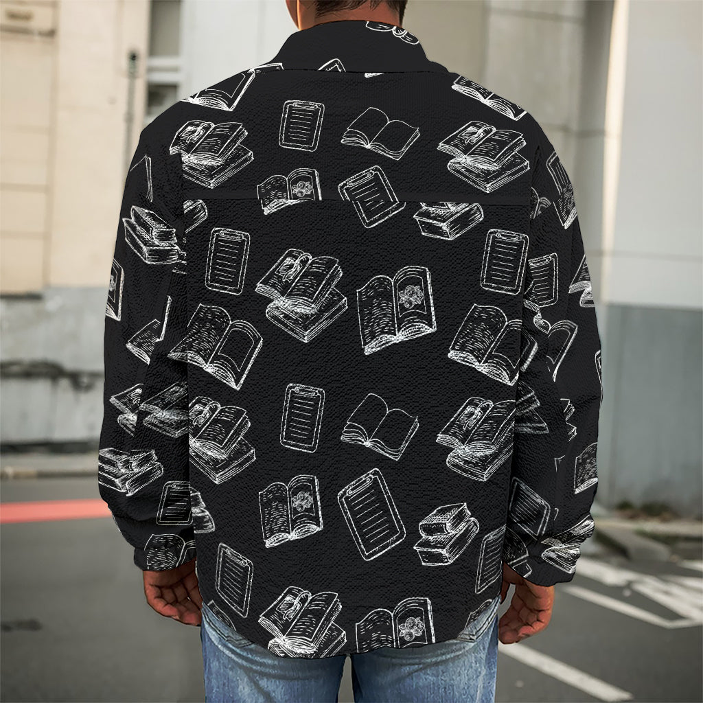 Black And White Books Pattern Print Men's Shirt Jacket