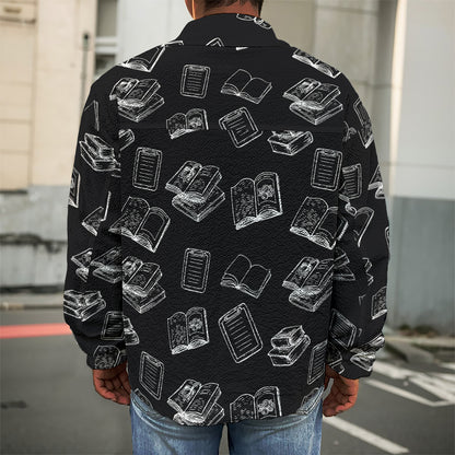 Black And White Books Pattern Print Men's Shirt Jacket