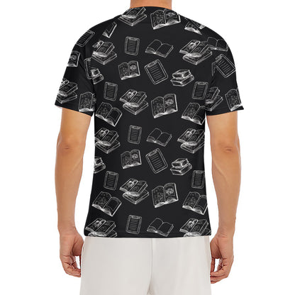 Black And White Books Pattern Print Men's Short Sleeve Rash Guard