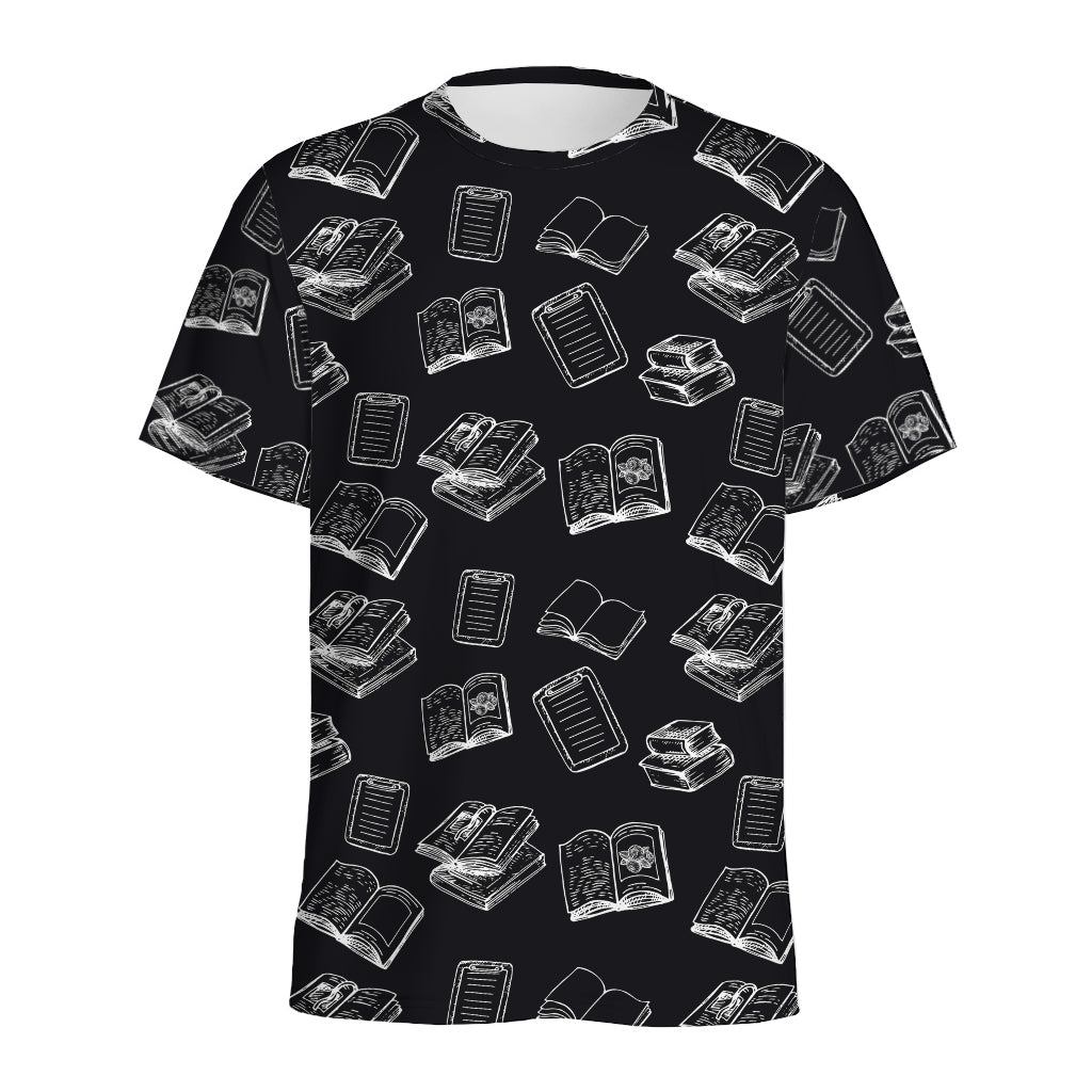 Black And White Books Pattern Print Men's Sports T-Shirt