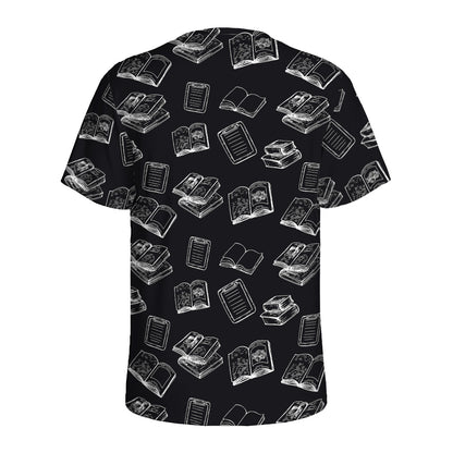 Black And White Books Pattern Print Men's Sports T-Shirt