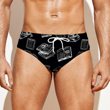 Black And White Books Pattern Print Men's Swim Briefs