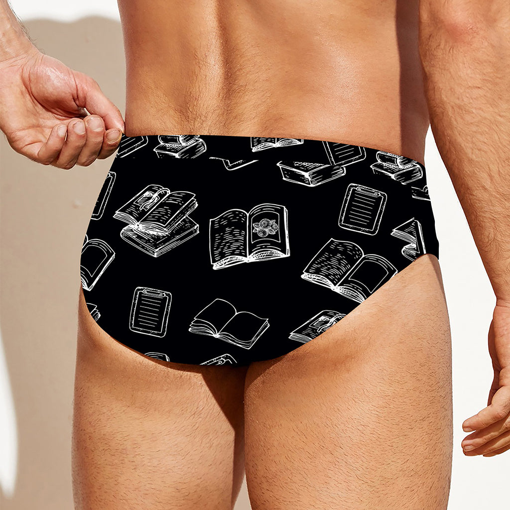 Black And White Books Pattern Print Men's Swim Briefs