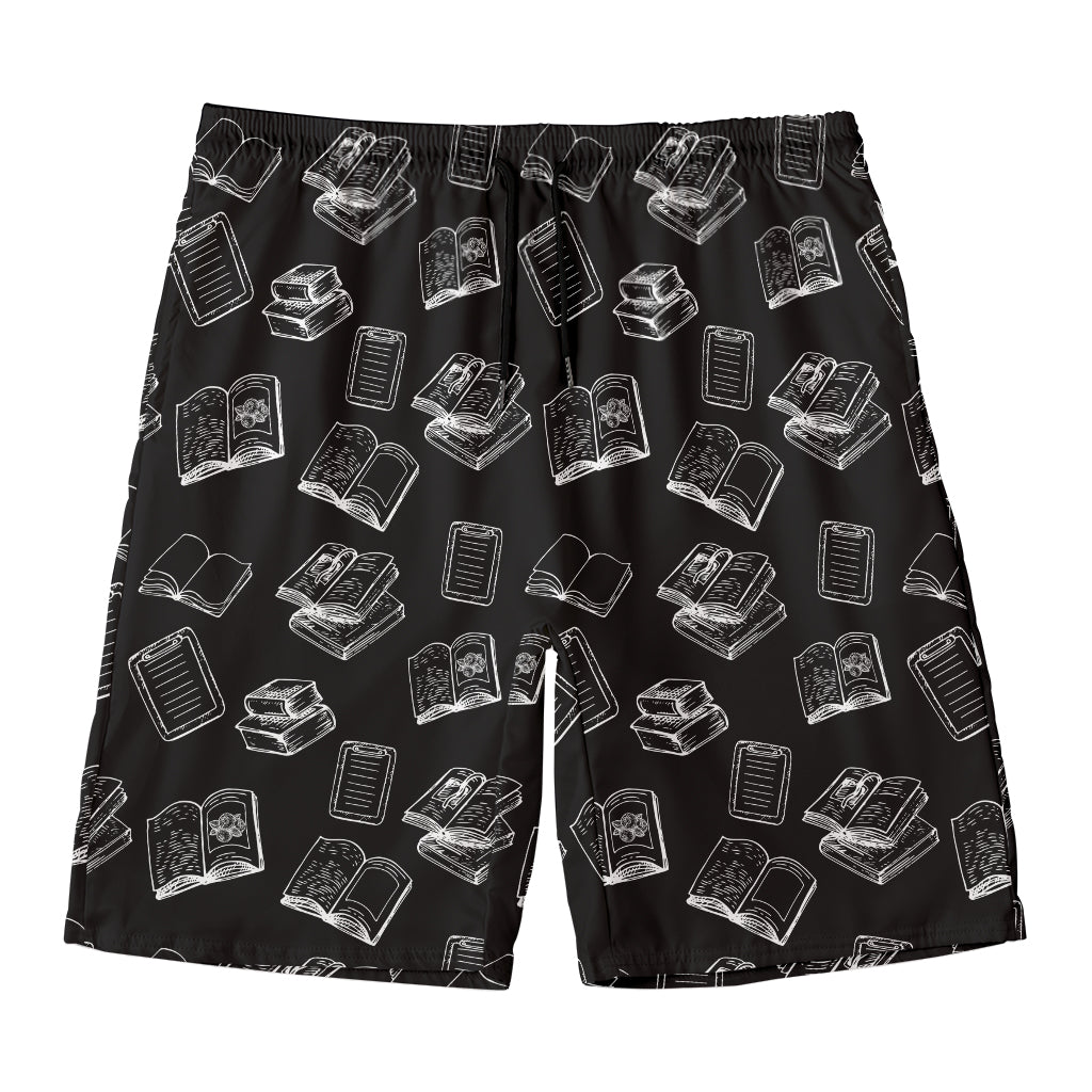 Black And White Books Pattern Print Men's Swim Trunks