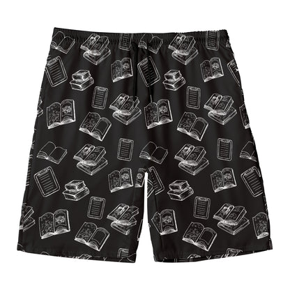 Black And White Books Pattern Print Men's Swim Trunks