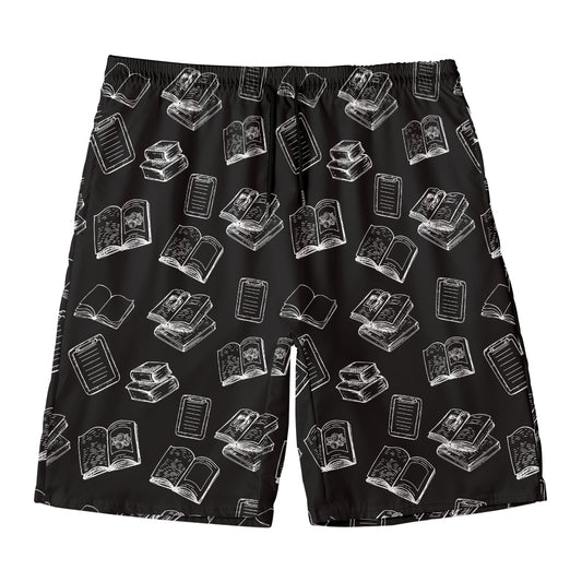 Black And White Books Pattern Print Men's Swim Trunks