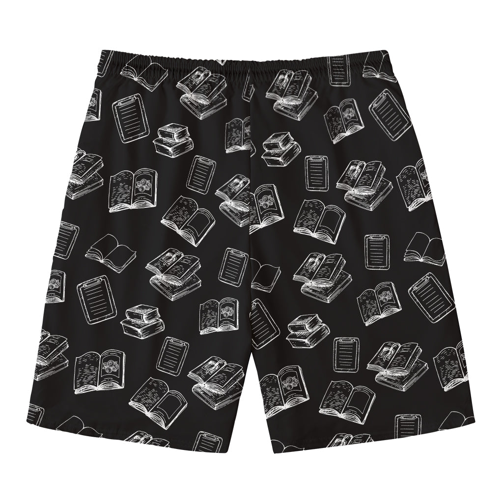 Black And White Books Pattern Print Men's Swim Trunks
