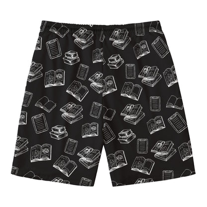 Black And White Books Pattern Print Men's Swim Trunks