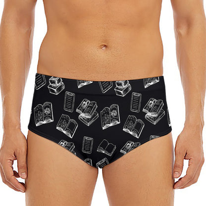 Black And White Books Pattern Print Men's Triangle Swim Briefs