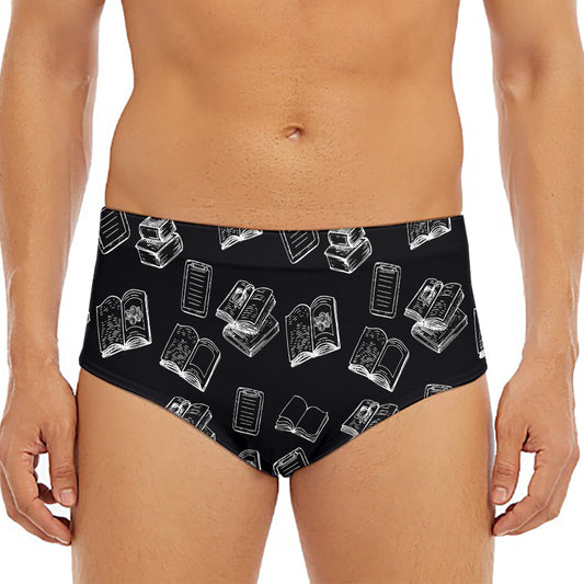 Black And White Books Pattern Print Men's Triangle Swim Briefs