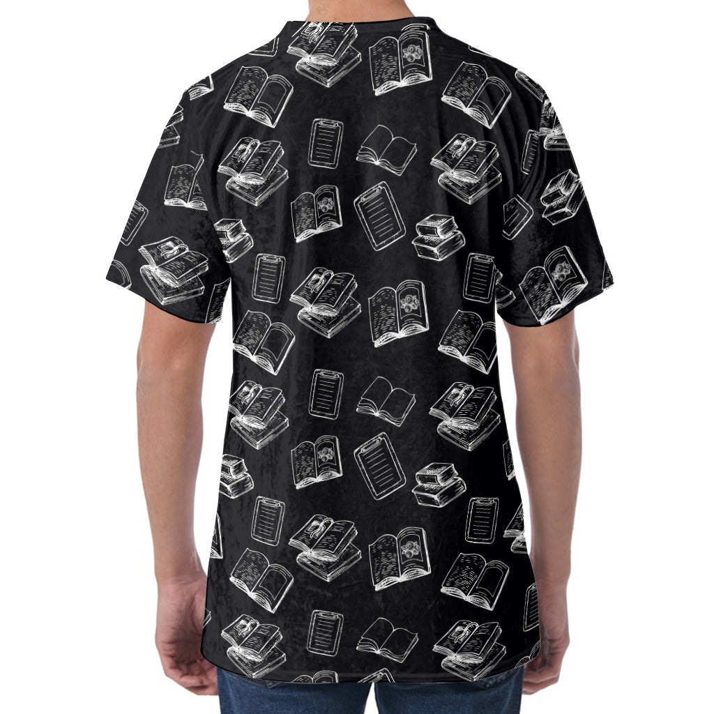 Black And White Books Pattern Print Men's Velvet T-Shirt