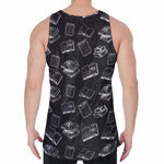 Black And White Books Pattern Print Men's Velvet Tank Top